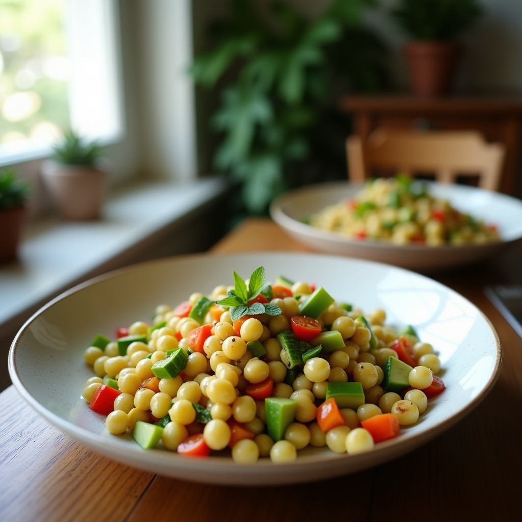Ensalada Templada de Garbanzos Especiados y Aguacate con Vinagreta Cremosa de Tahini: Receta Saludable y Llena de Sabor en 20 Minutos