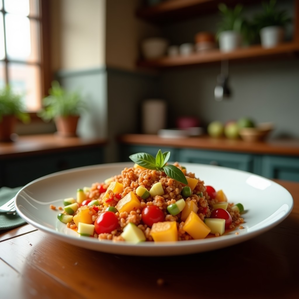 Ensalada Templada de Lentejas Rojas y Calabacín al Pimentón con Huevo Poché y Vinagreta de Comino