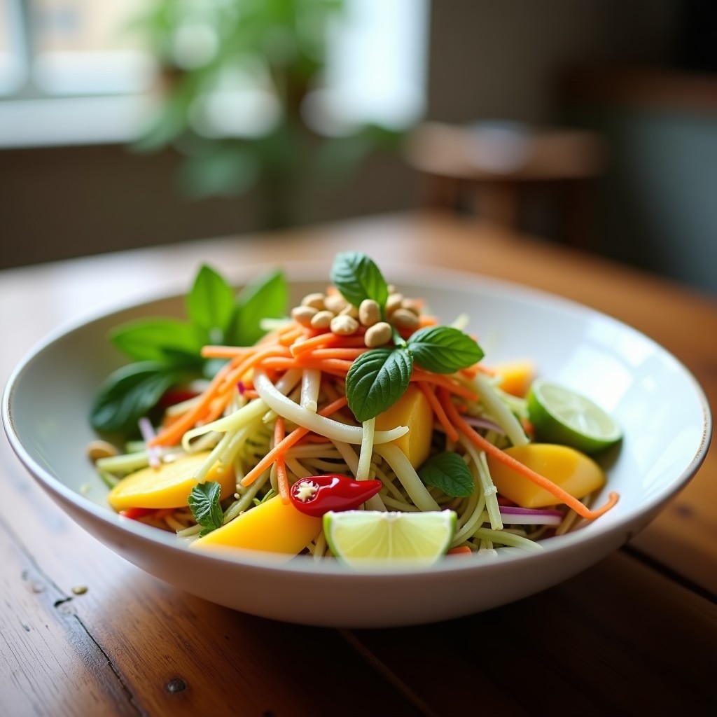 Ensalada Tailandesa de Papa Verde y Mango Encurtido: Receta Exótica sin Cocinar en 15 Minutos