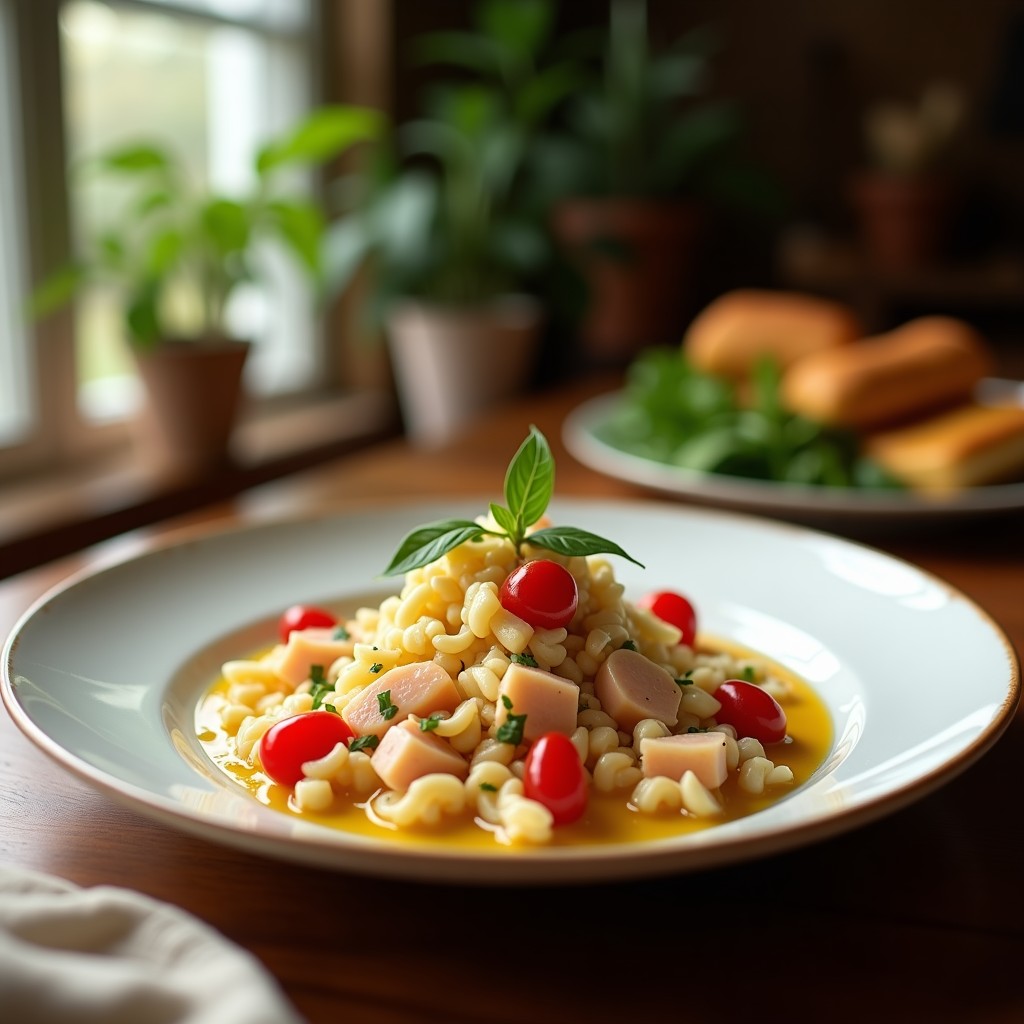 Ensaladilla rusa con ventresca de atún y encurtidos caseros, receta tradicional española, cremosa y sabrosa
