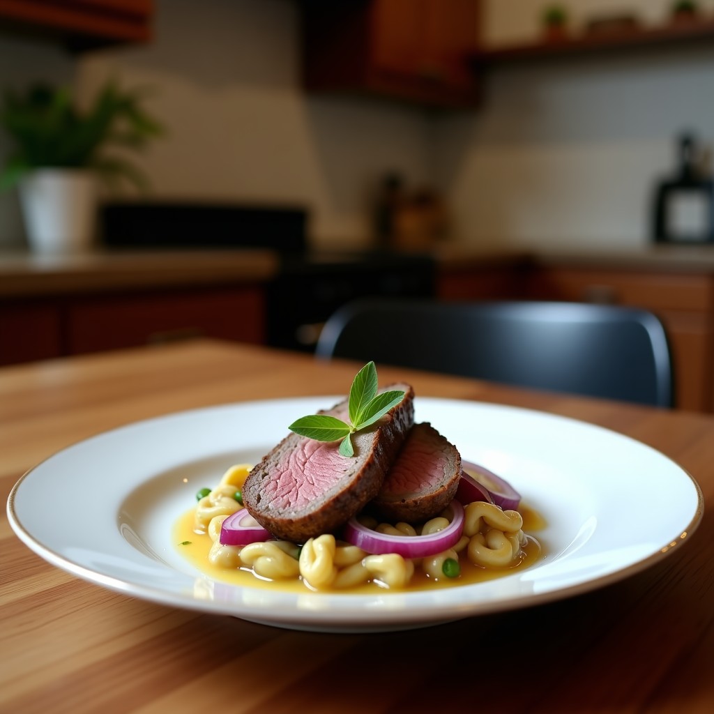 Estofado francés de cordero en olla lenta con trozos tiernos de carne, alcachofas doradas, zanahorias y hierbas provenzales, servido en un plato hondo de barro con salsa espesa y brillante.