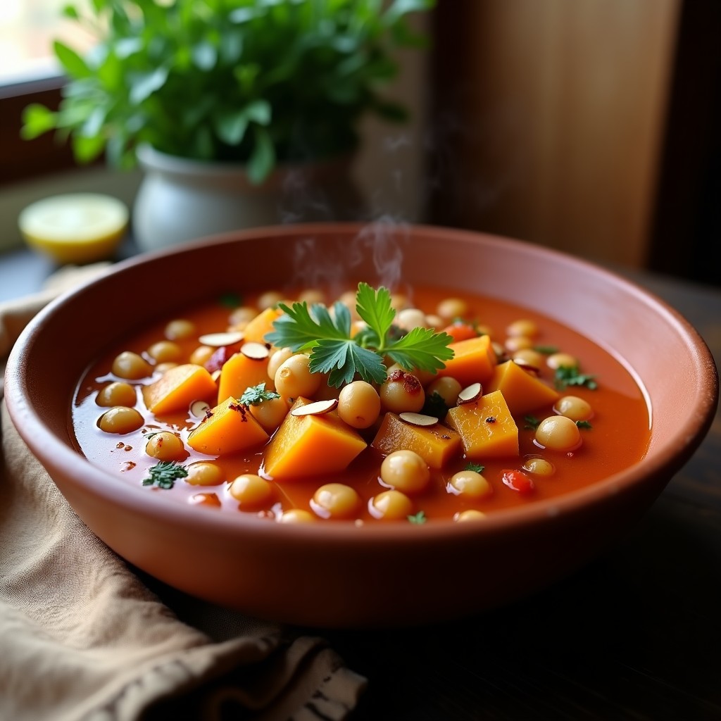 Estofado de Garbanzos y Calabaza con Harissa: Receta Magrebí Vegana en Olla Lenta