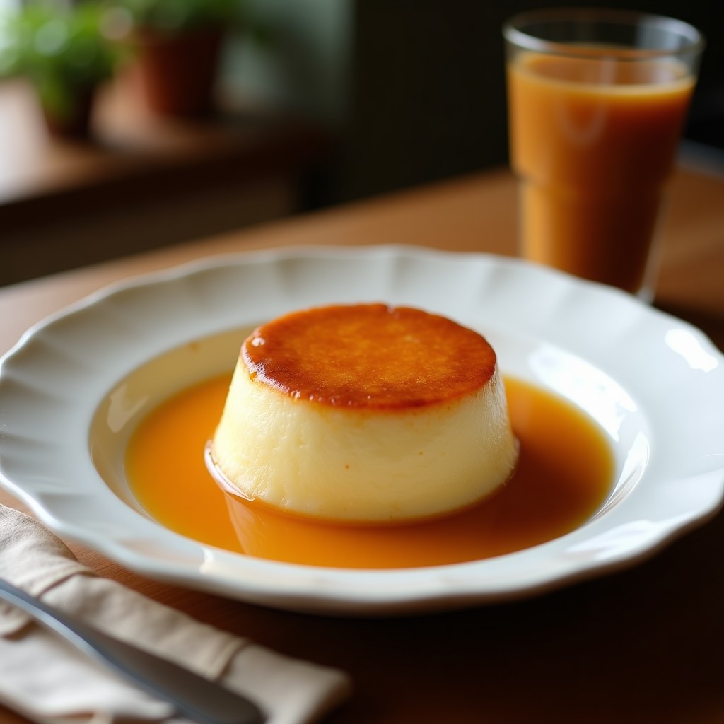 Flan de coco vegano en copas transparentes, con textura sedosa y brillo natural, decorado con coco rallado tostado y un hilo de sirope de agave. Postre cremoso y saludable preparado en Thermomix.