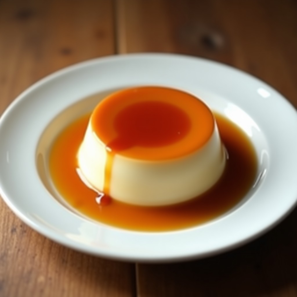 Flan de queso cremoso al horno con caramelo dorado y textura suave, lista para servir