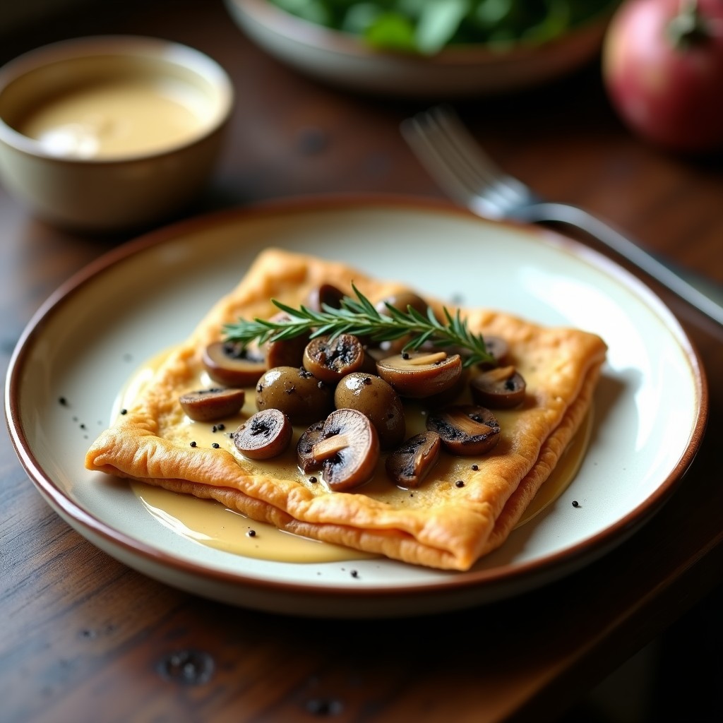 Gallette de Sarrasin con Champiñones Salvajes y Crema de Castañas: Receta Francesa Sin Gluten