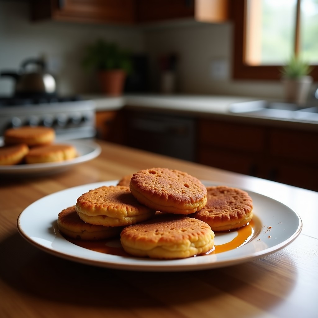 Galletas keto de avellana y cacao puro sin horno, doradas y crujientes, apiladas sobre papel de horno con semillas de chía visibles y un fondo rústico de madera.