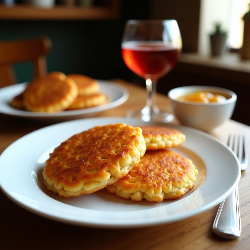 Galletas doradas y crujientes de harina de garbanzo y azafrán, decoradas con semillas de sésamo y almendras fileteadas, dispuestas en una bandeja de madera rústica con un paño de lino. Snack español sin gluten y rico en fibra.