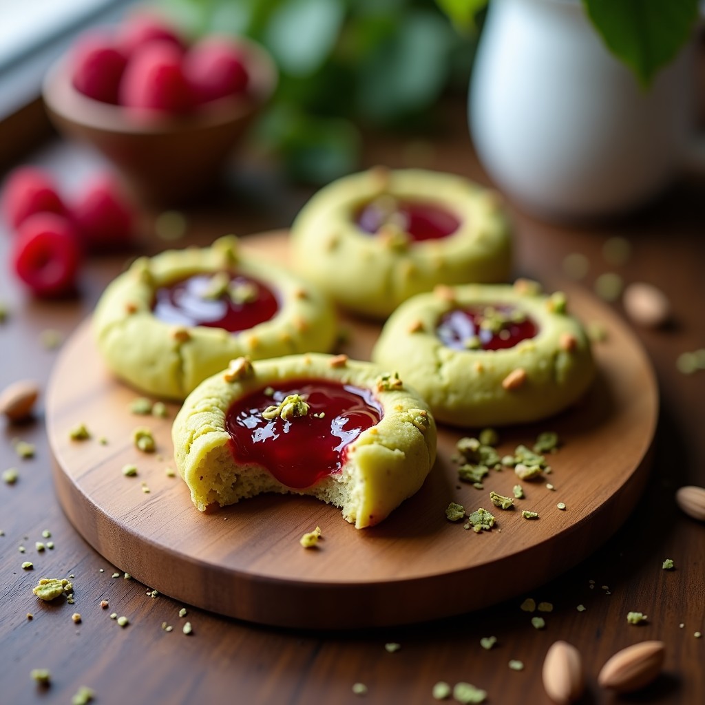 Galletas de Harina de Pistacho y Mermelada de Frambuesa: Postre Sin Gluten y Sin Lácteos