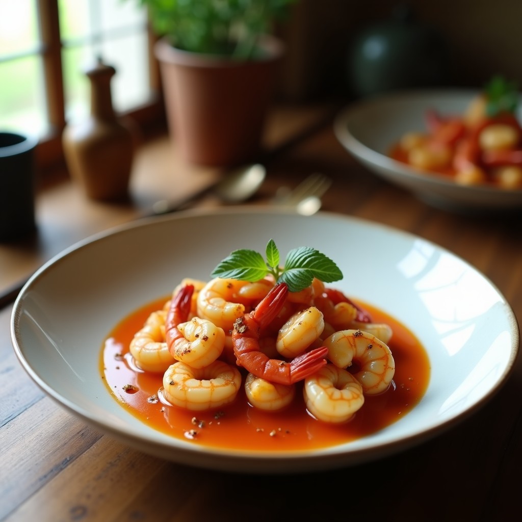Gambas al Ajillo con Grelos y Crujiente de Jamón: Receta Tradicional con un Toque Gallego