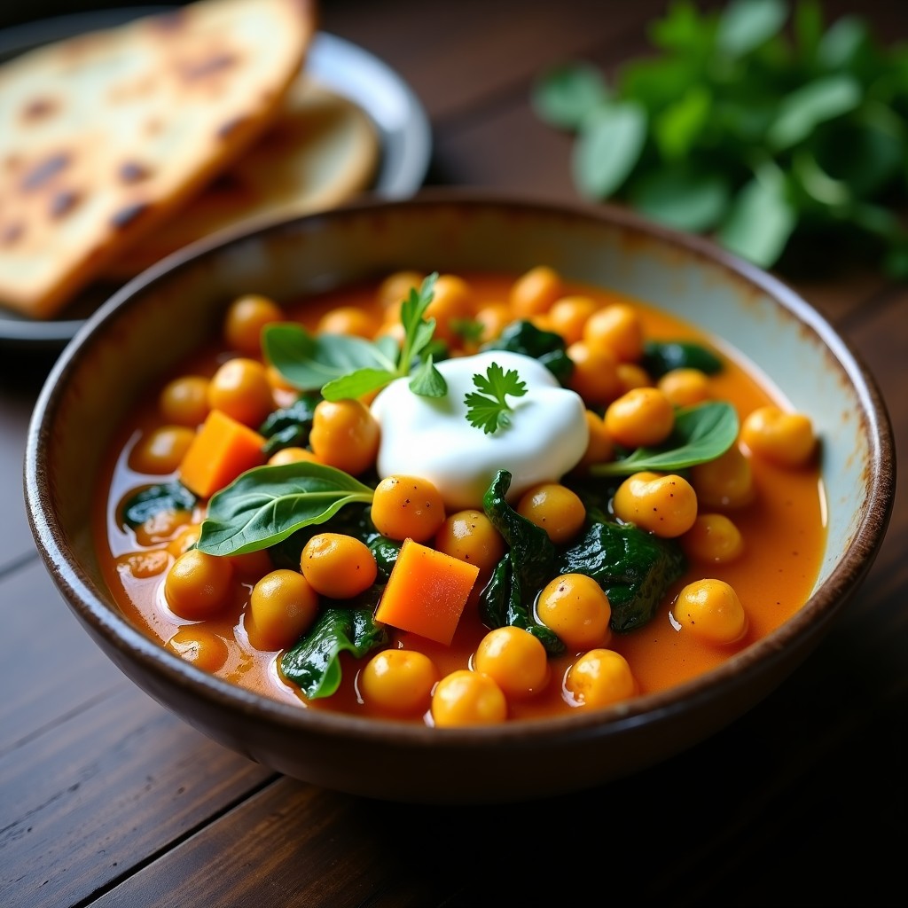 Garbanzos Especiados con Calabaza y Espinacas: Receta Vegana y Cremosa en Sartén