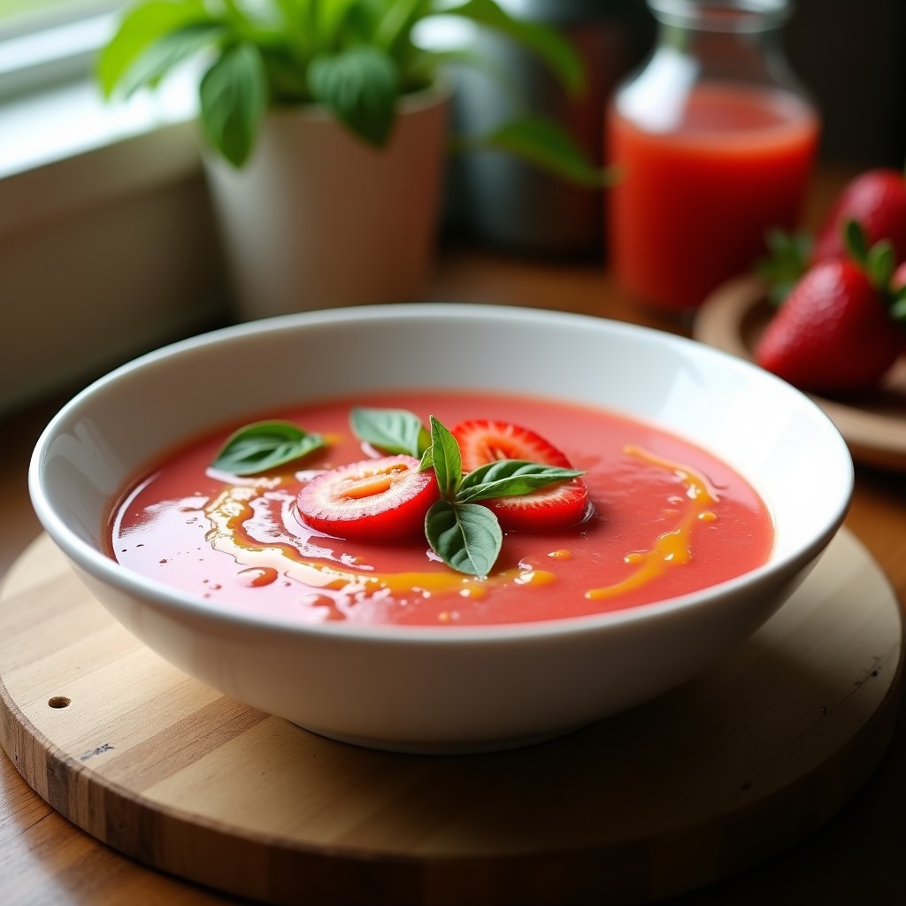 Gazpacho Andaluz de Fresas y Albahaca: Sopa Fría Dulce-Salada en 10 Minutos