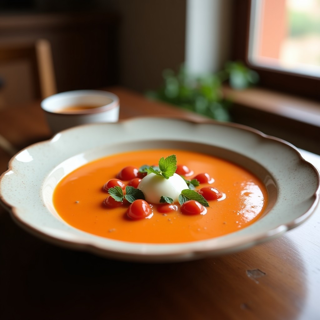 Gazpacho de cereza y remolacha con crujiente de queso de cabra, receta fácil y rápida para verano