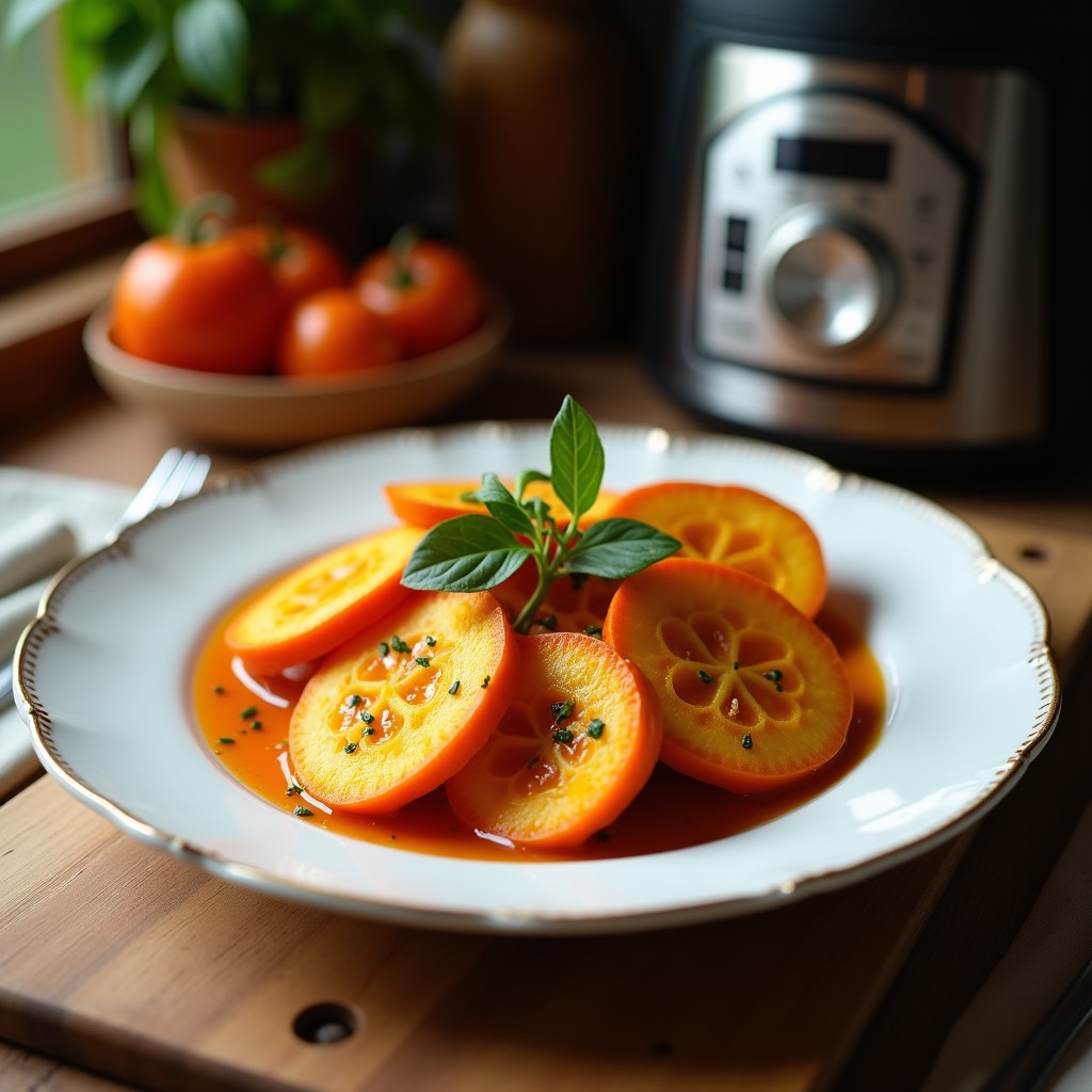 Plato blanco con gñocchi de calabaza asada dorados, salteados en mantequilla y salvia, espolvoreados con queso parmesano rallado y un hilo de aceite de oliva, sobre fondo rústico de madera.