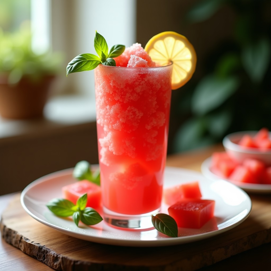 Granizado de Sandía y Albahaca: Bebida Refrescante Sin Azúcar con Toque Italiano