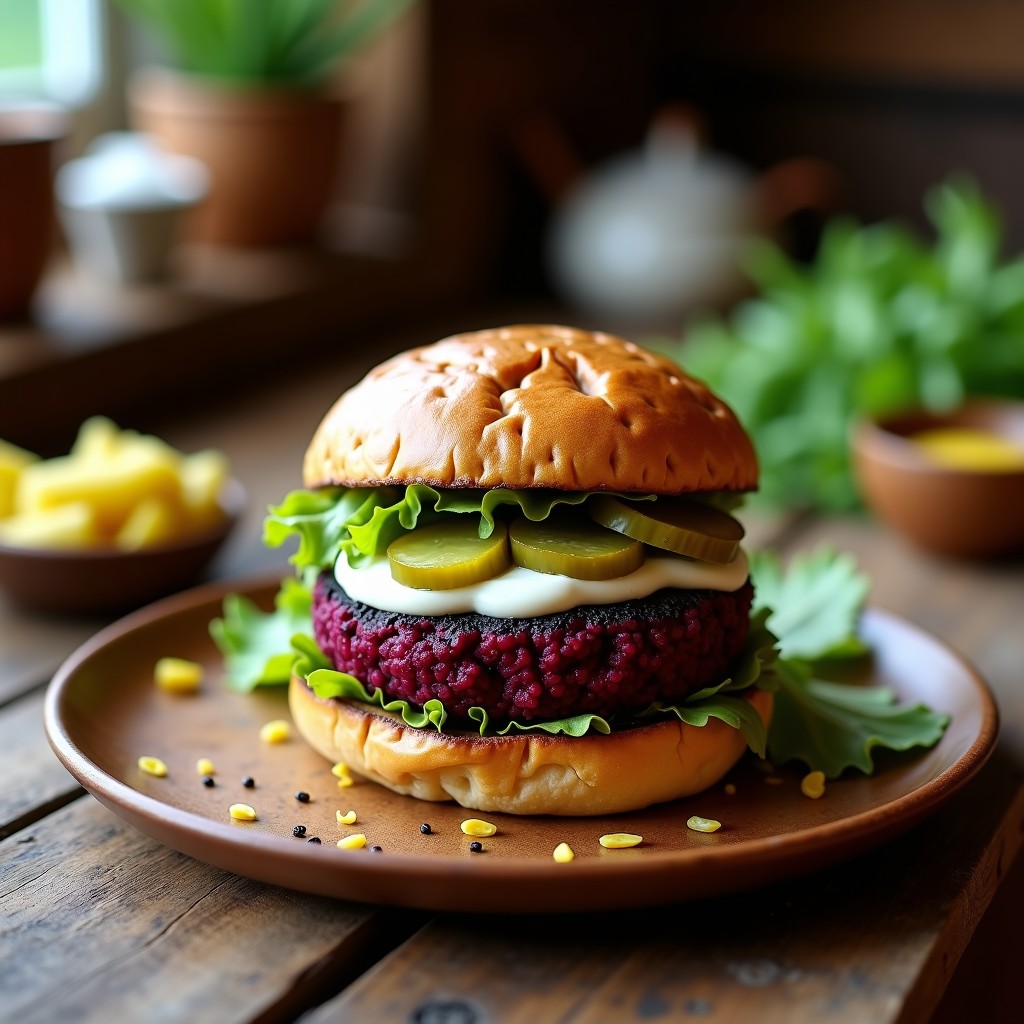 Hamburguesas de Lentejas Beluga y Remolacha con Pan de Centeno: Receta VeganaAlemana en Olla Exprés