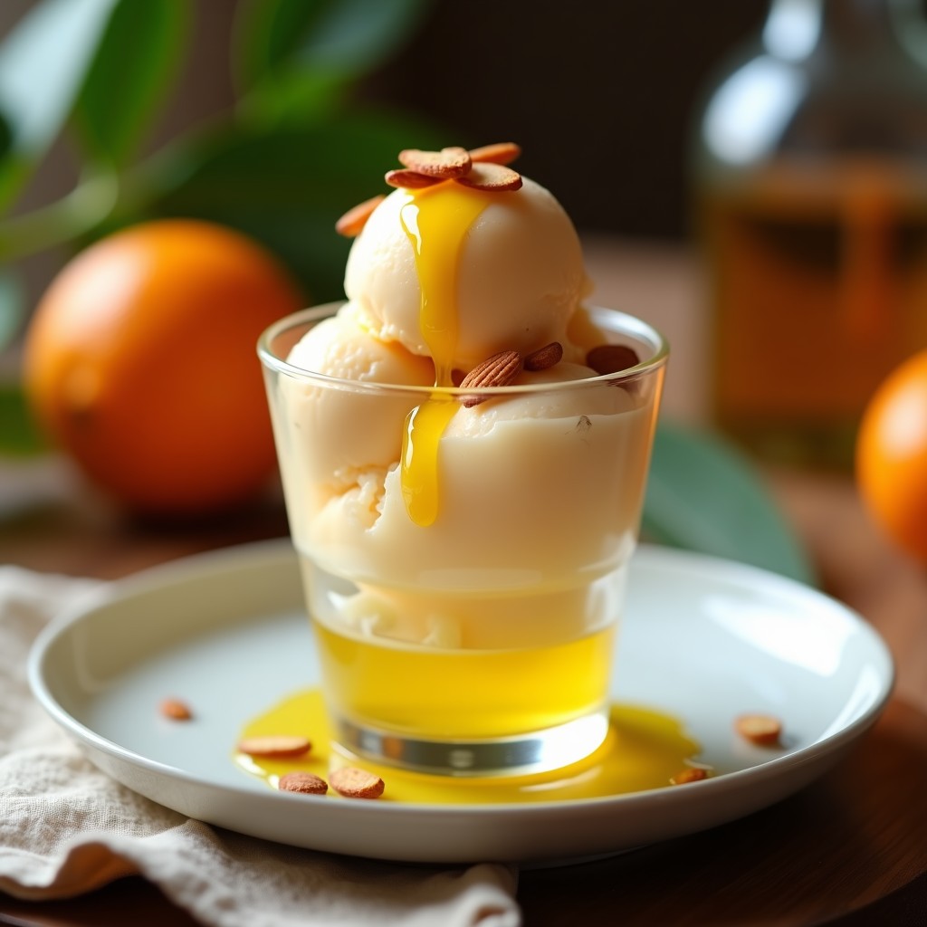 Helado de Aceite de Oliva y Naranja Amarga: Postre Español Gourmet Sin Lácteos