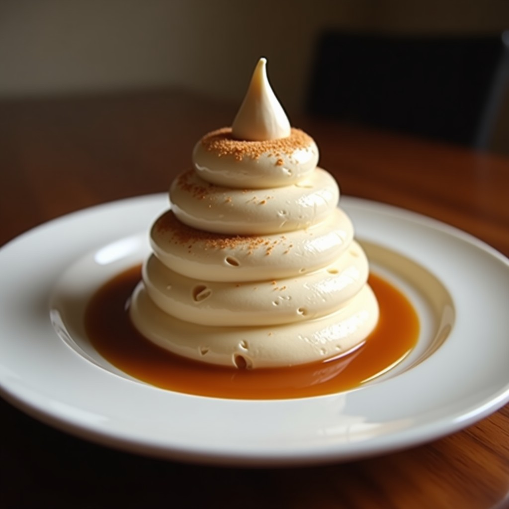 Copa de helado cremoso de color marrón claro con vetas oscuras, espolvoreado con cacao en polvo, en fondo de madera rústica. Receta de helado de café expreso proteico sin azúcar.