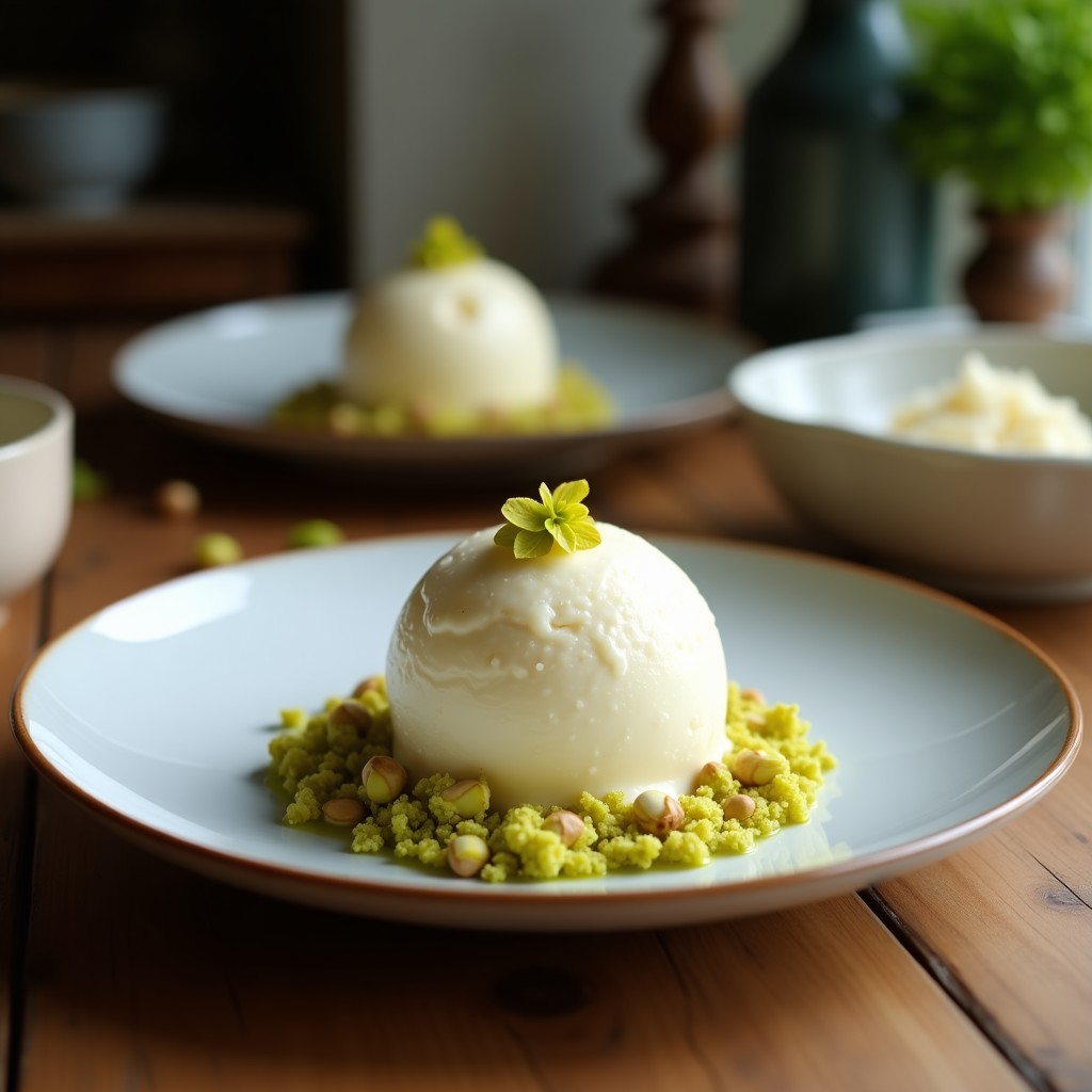 Helado de Coco y Lemongrass con Crujiente de Pistacho: Postre Tailandés Sin Lácteos en 3 Ingredientes