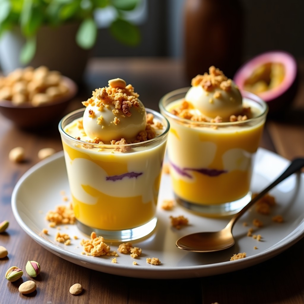 Helado de Maracuyá y Yogur Griego con Granola de Pistacho: Postre Alto en Proteína