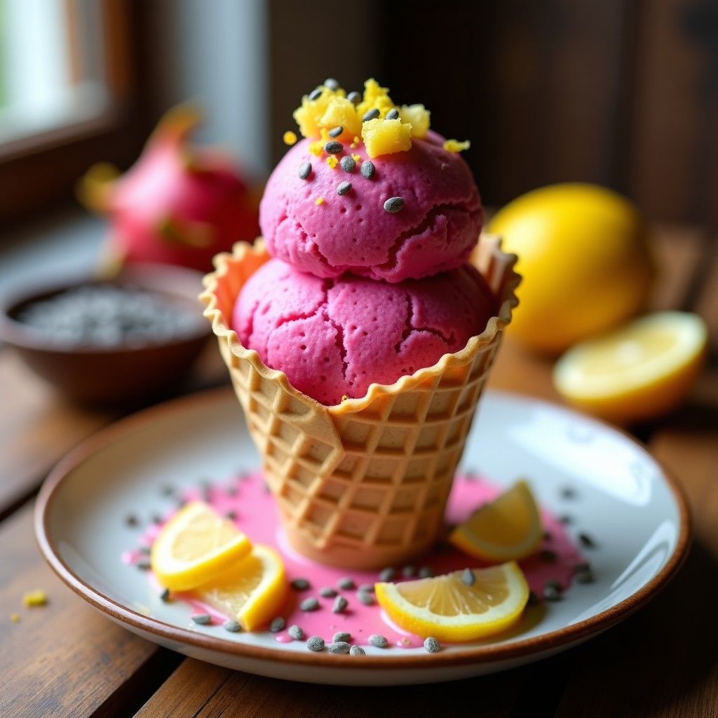 Helado de Pitahaya y Limón con Semillas de Chía: Postre Vegano Sin Lácteos y Refrescante