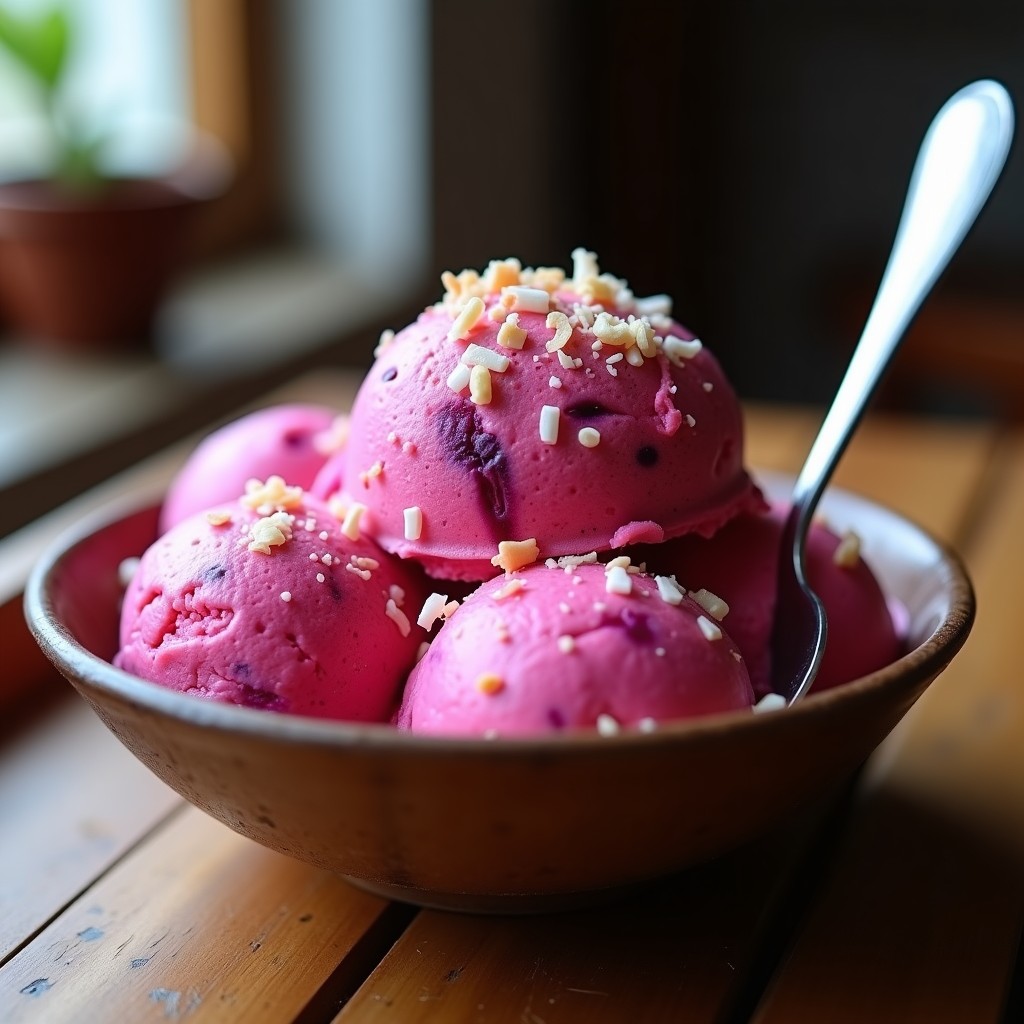 Helado de Pitahaya Rosa y Rosa de Jamaica: Postre Mexicano Vegano Sin Lácteos