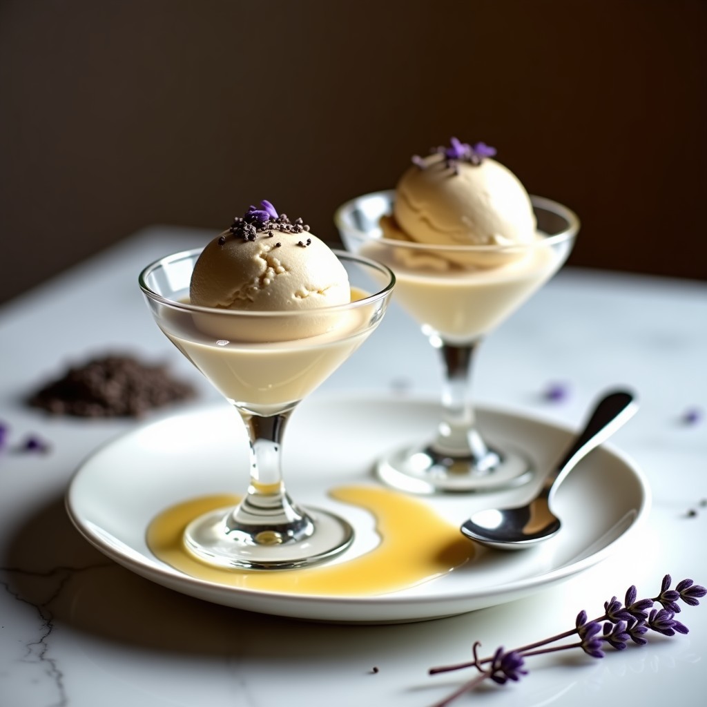 Helado de Té Earl Grey y Lavanda con Sirope de Agave: Postre Británico Vegano y Sin Azúcar