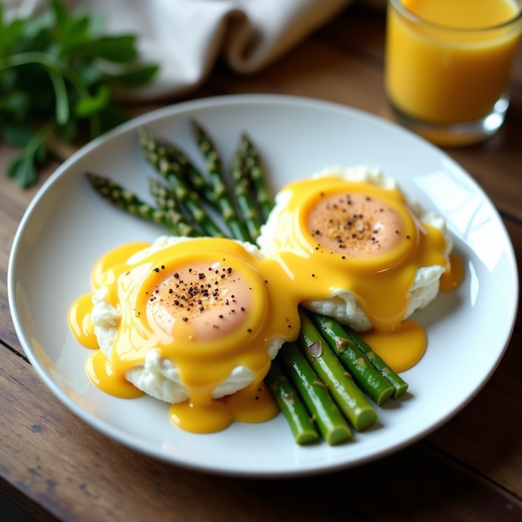 Huevos en Nube con Espárragos Trigueros y Salsa Holandesa Vegana: Desayuno Keto