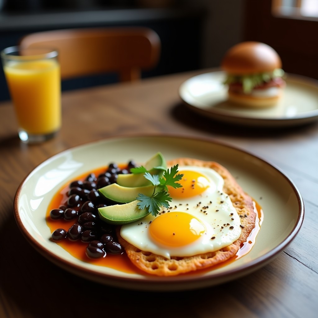Huevos Rancheros con Salsa Cremosa de Frijoles Negros y Aguacate: Receta Mexicana Fácil y Nutritiva en 25 Minutos
