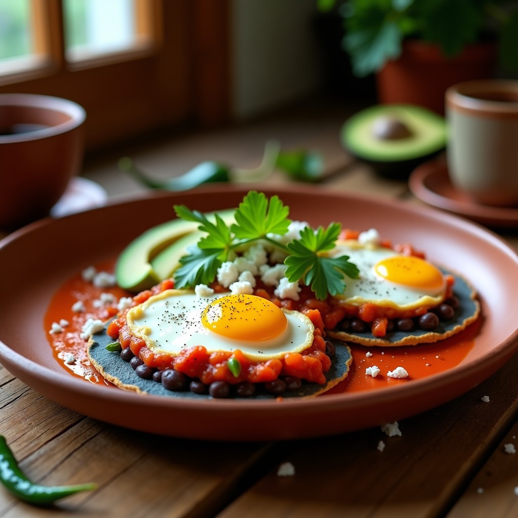 Huevos Rancheros con Frijoles Negros y Aguacate: Desayuno Mexicano en 15 Minutos