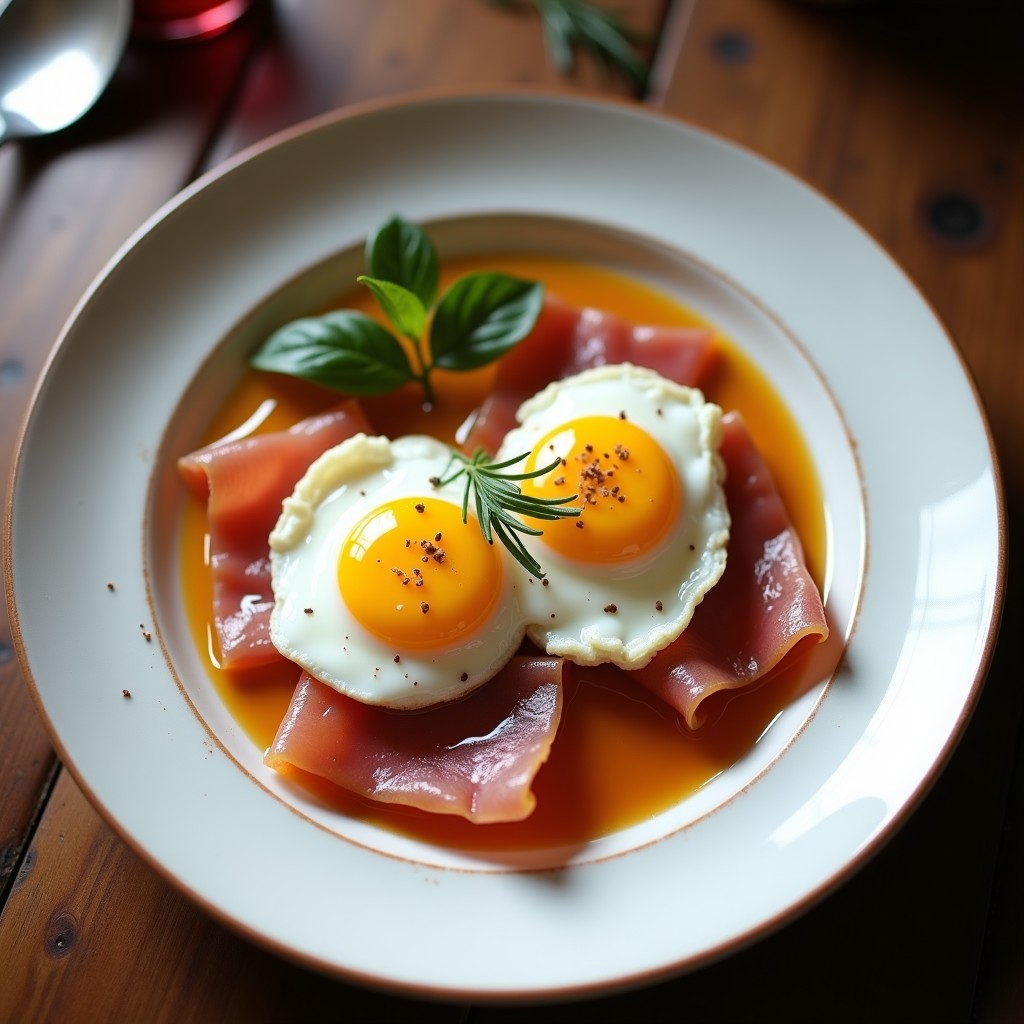 Huevos rotos con jamón ibérico y patatas paja, receta fácil y rápida para una cena o tapa de lujo