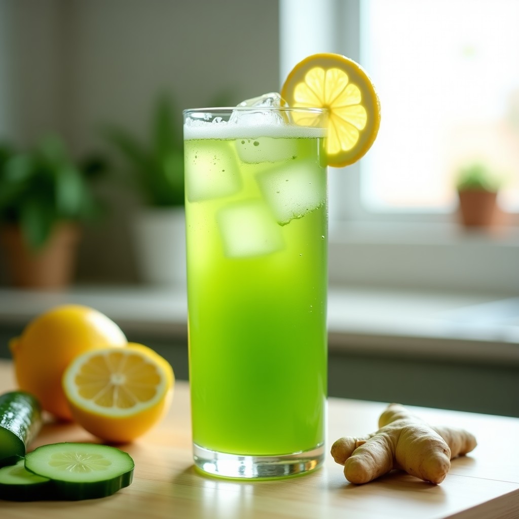 Jugo Verde de Apio, Pepino y Jengibre con Limón: Bebida Desintoxicante en 5 Minutos