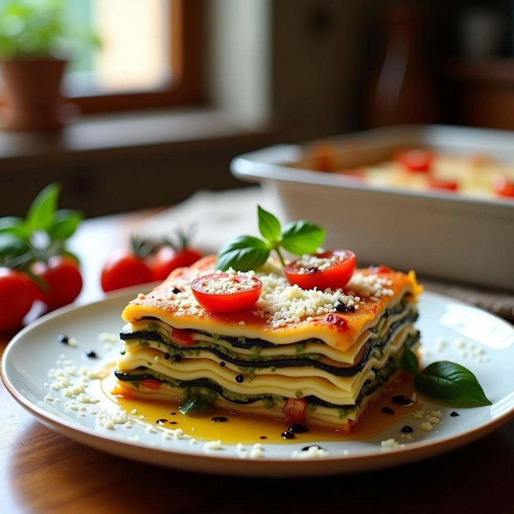 Lasaña de Berenjena y Toque de Pesto de Albahaca: Receta Vegetariana Sin Pasta en 30 Minutos