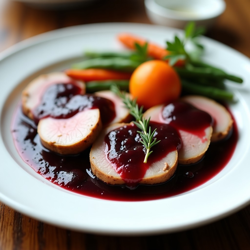 Lomo de cerdo en salsa de ciruelas y vino tinto, receta fácil y jugosa, con ciruelas pasas y vino tinto de buena calidad