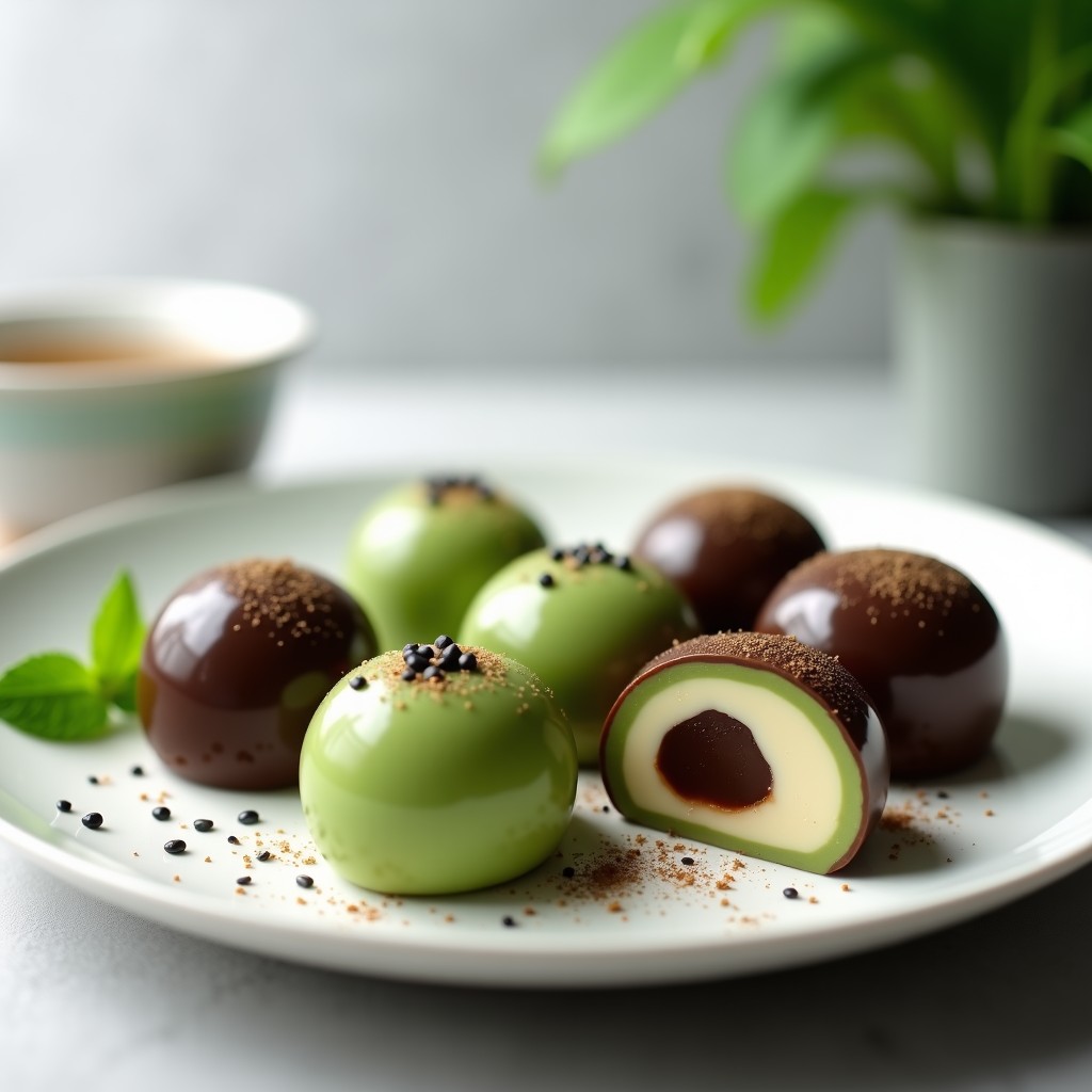 Mochi de Chocolate y Matcha Relleno de Crema de Sésamo: Postre Japonés Sin Horno en 15 Minutos