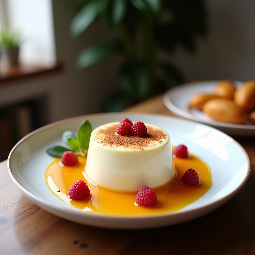 Copas de cristal transparente con mousse de maracuyá y yogur griego, textura cremosa y esponjosa, decorada con almendras fileteadas tostadas y gotas de pulpa de maracuyá fresca, postre alto en proteínas sin horno.