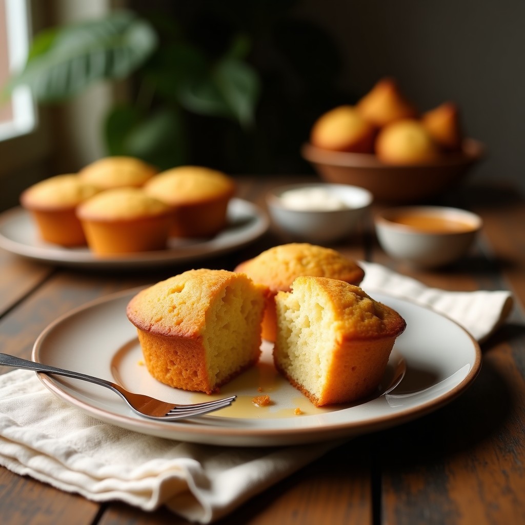 Muffins dorados y esponjosos de plátano y harina de teff sobre una rejilla de enfriado, con trocitos de nuez visibles y un fondo rústico de madera. Desayuno sin gluten y rico en hierro preparado en Thermomix.