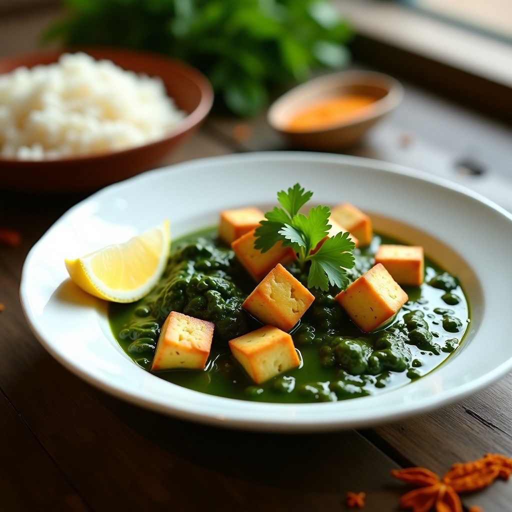 Palak Paneer con Queso Tofu y Espinacas Frescas: Receta India Vegana en 20 Minutos