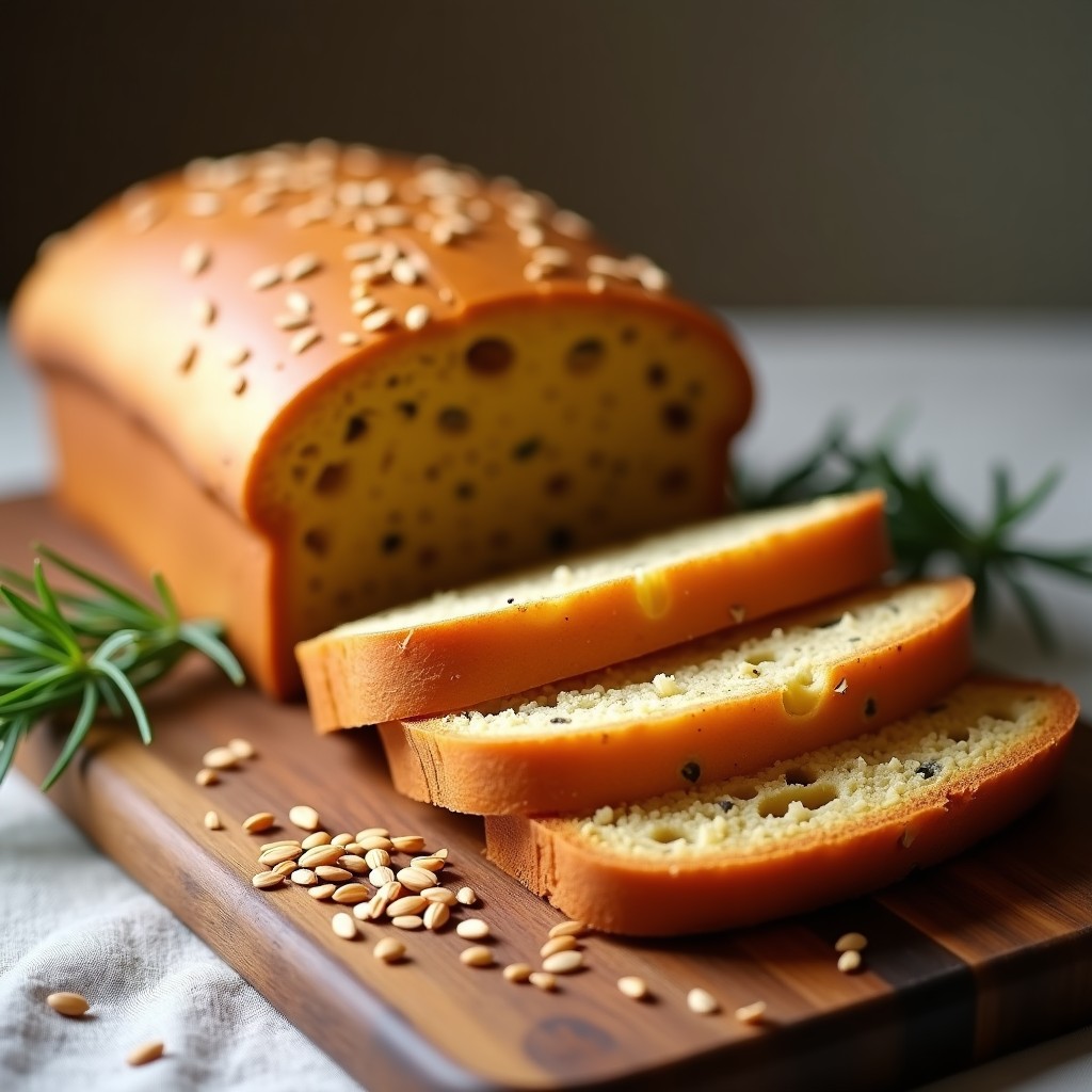 Pan de molde de lentejas rojas keto sin harina, cortado en rebanadas doradas y esponjosas, con semillas de lino en la superficie. Ideal para sandwiches saludables en dieta cetogénica.