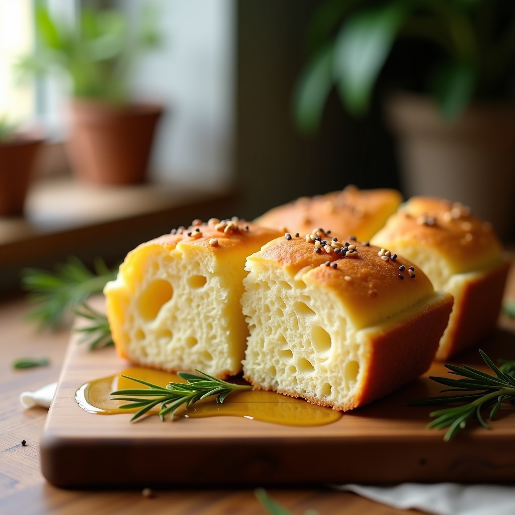 Pan de queso keto dorado y esponjoso con semillas de chía visibles, servido en un plato de madera rústico. Receta sin gluten en airfryer, alta en proteína y baja en carbohidratos.