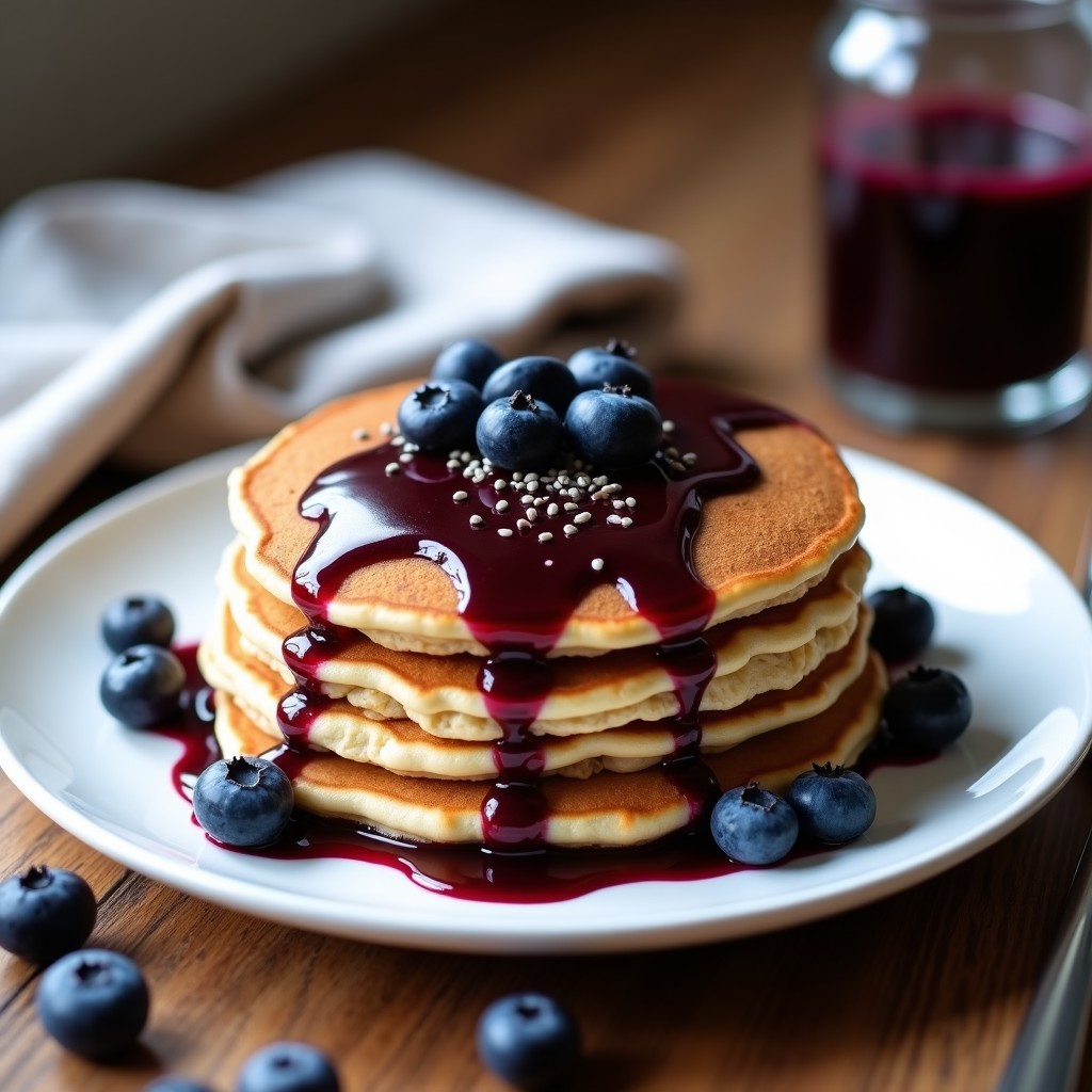 Pancakes de Avena y Polvo de Proteína con Salsa de Arándanos: Desayuno Fitness