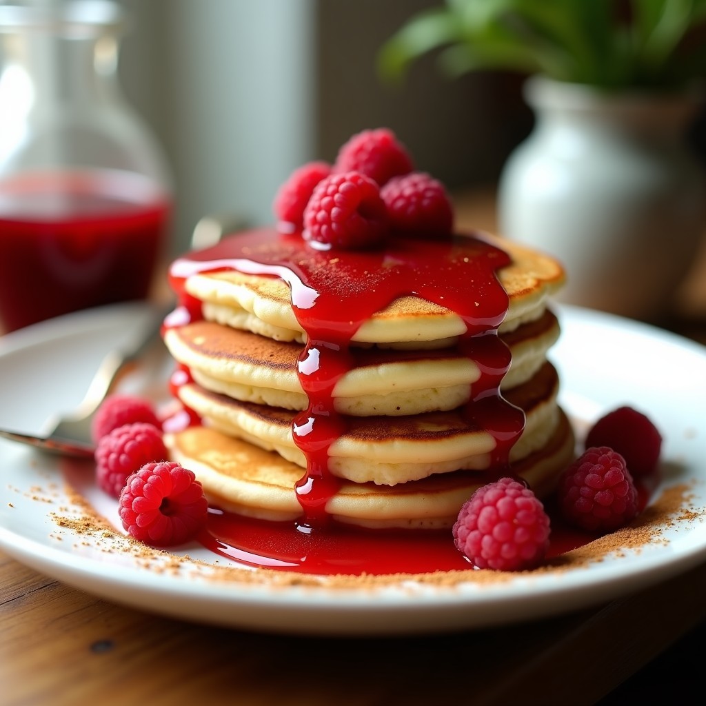 Pancakes de Harina de Almendra y Ricotta: Desayuno Keto con Sirope de Frambuesa Sin Azúcar