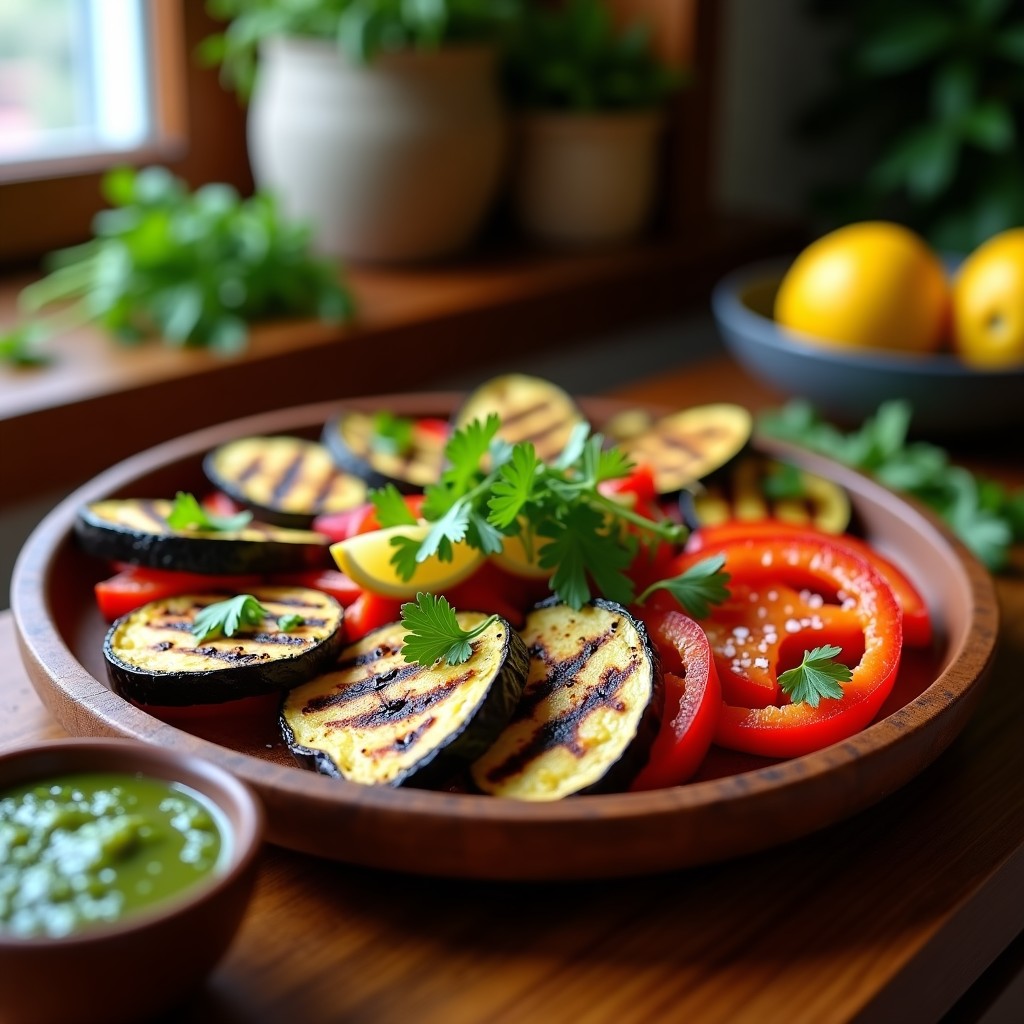 Parrillada de Verduras con Chimichurri de Cilantro y Limón: Receta Vegana en Airfryer con Toque Argentino