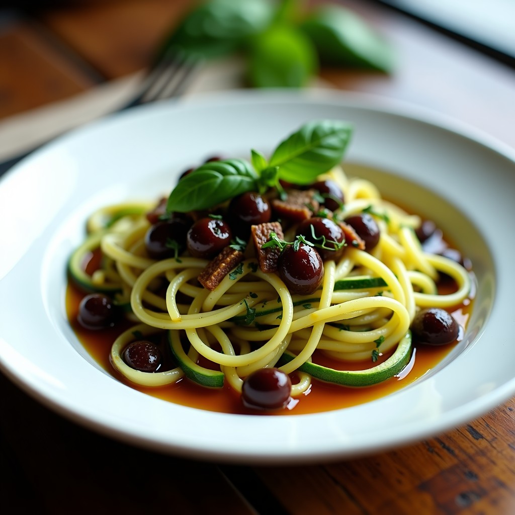 Pasta de Calabacín con Salsa de Aceitunas Kalamata y Alcaparras: Receta Keto en Airfryer