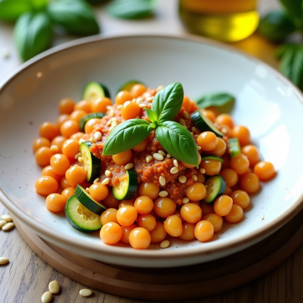 Pasta de Lentejas Rojos con Calabacín y Albahaca: Receta Vegana en Thermomix