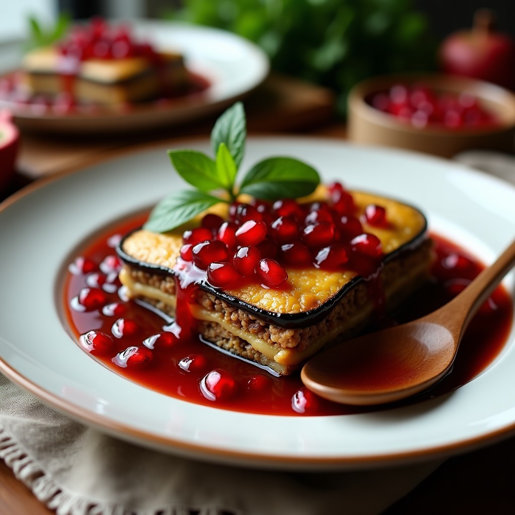 Pastel de Carne de Cordero y Berenjena en Salsa de Granadas: Receta Persa Tradicional