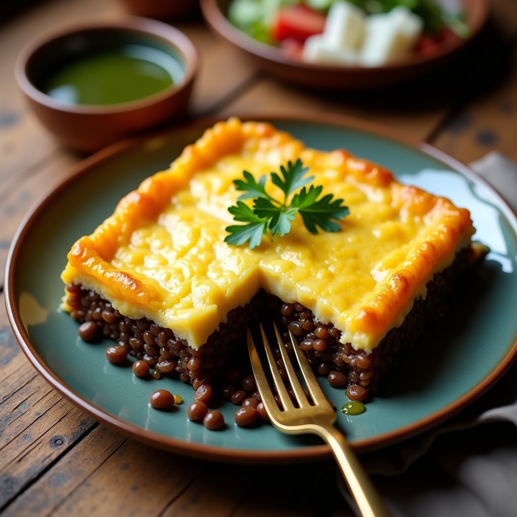 Pastel de Papa Vegano con Lentejas Beluga: Receta Peruana Sin Lácteos