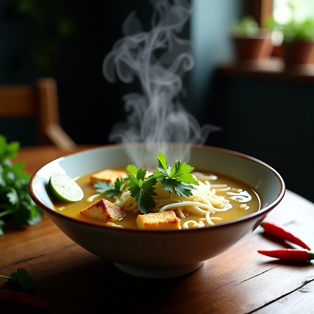 Pho Vegano de Fideos de Arroz y Tofu: Receta Vietnamita en Olla Express con Caldo de Jengibre