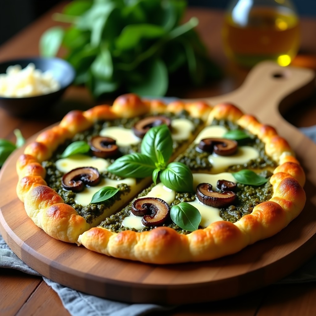 Pizza de Coliflor con Pesto de Espinacas y Champiñones: Receta Keto Sin Harina en Airfryer