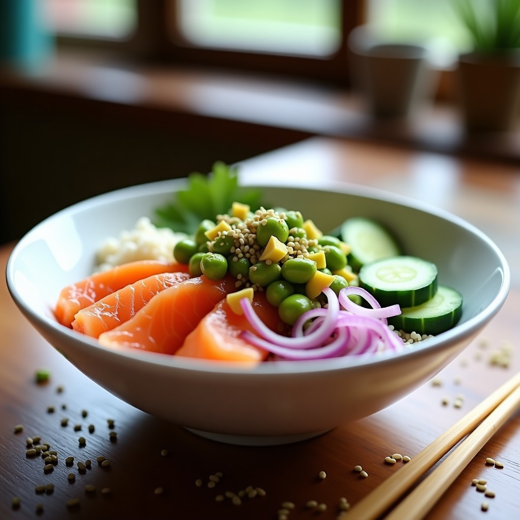 Poke Bowl de Salmón Ahumado y Edamame: Receta Hawaiiana en 10 Minutos