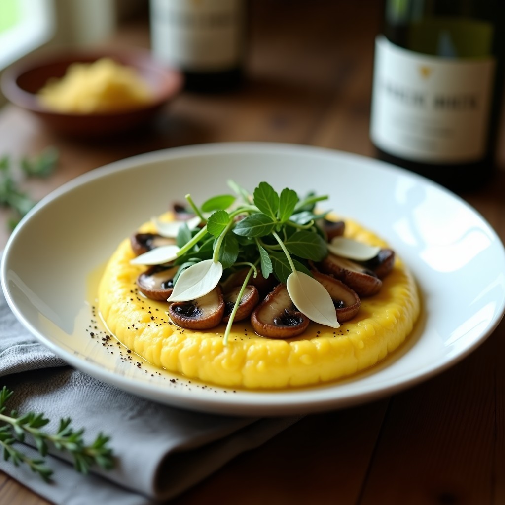 Polenta Cremosa con Hongos Shimeji y Rúcula: Receta Italiana Sin Gluten en Thermomix